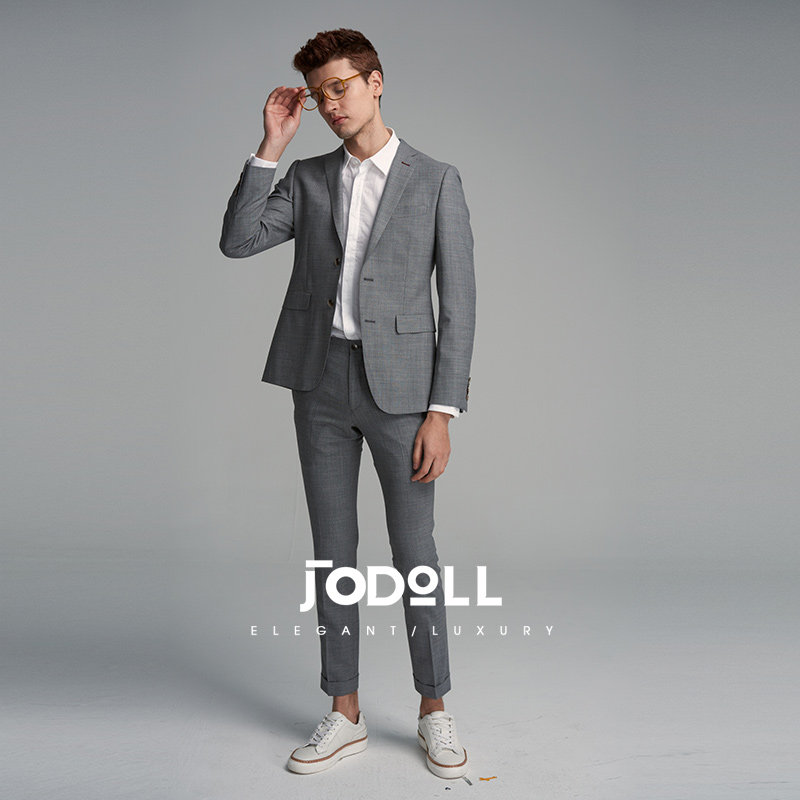 JODOLL乔顿【羊毛桑蚕丝】西服套装男士秋冬商务正装修身灰色套