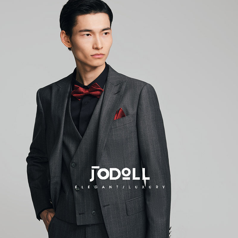 [商场正价款]乔顿绵羊毛桑蚕丝商务深灰色婚庆条纹西服套装上衣