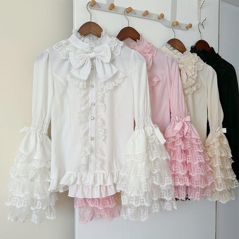 Lolita洋装甜美可爱蕾丝dolllolita姬袖衬衫长袖jsk内搭衬衫上衣