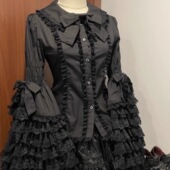 衬衫 原创lolita内搭姬袖 洛丽塔喇叭袖 上衣蕾丝doll感春季 黑色长袖