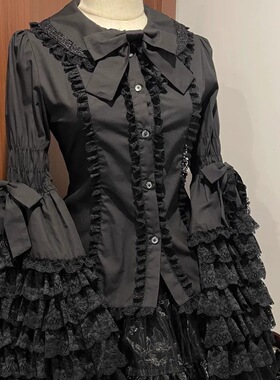 lolita内搭姬袖衬衫黑白色长袖上衣蕾丝doll感春冬季洛丽塔喇叭袖