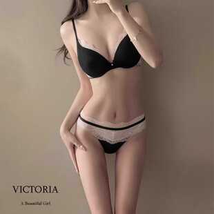 维多利亚性感蕾丝边内衣女小胸聚拢防下垂收副乳光面无痕文胸套装
