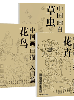 赠绘画工具】中国画白描入门篇全3册花卉+花鸟+草虫 国画临摹画册正版 吴樵六著零基础国画临摹本画谱底稿工笔画 花鸟入门描摹速写