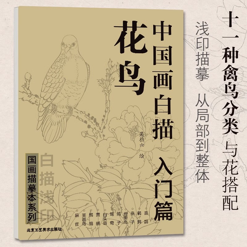 中国画白描 花鸟入门篇 国画临摹画册 吴樵六著 技法入门基础教程中国工笔画稿白描勾线牡丹涂色宋画临摹册初自学者名家手绘 书籍/杂志/报纸 绘画（新） 原图主图