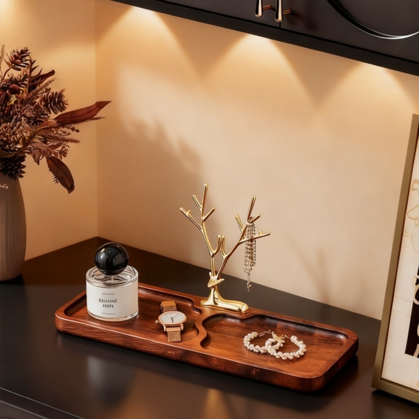 中古风胡桃木实木入户玄关钥匙托