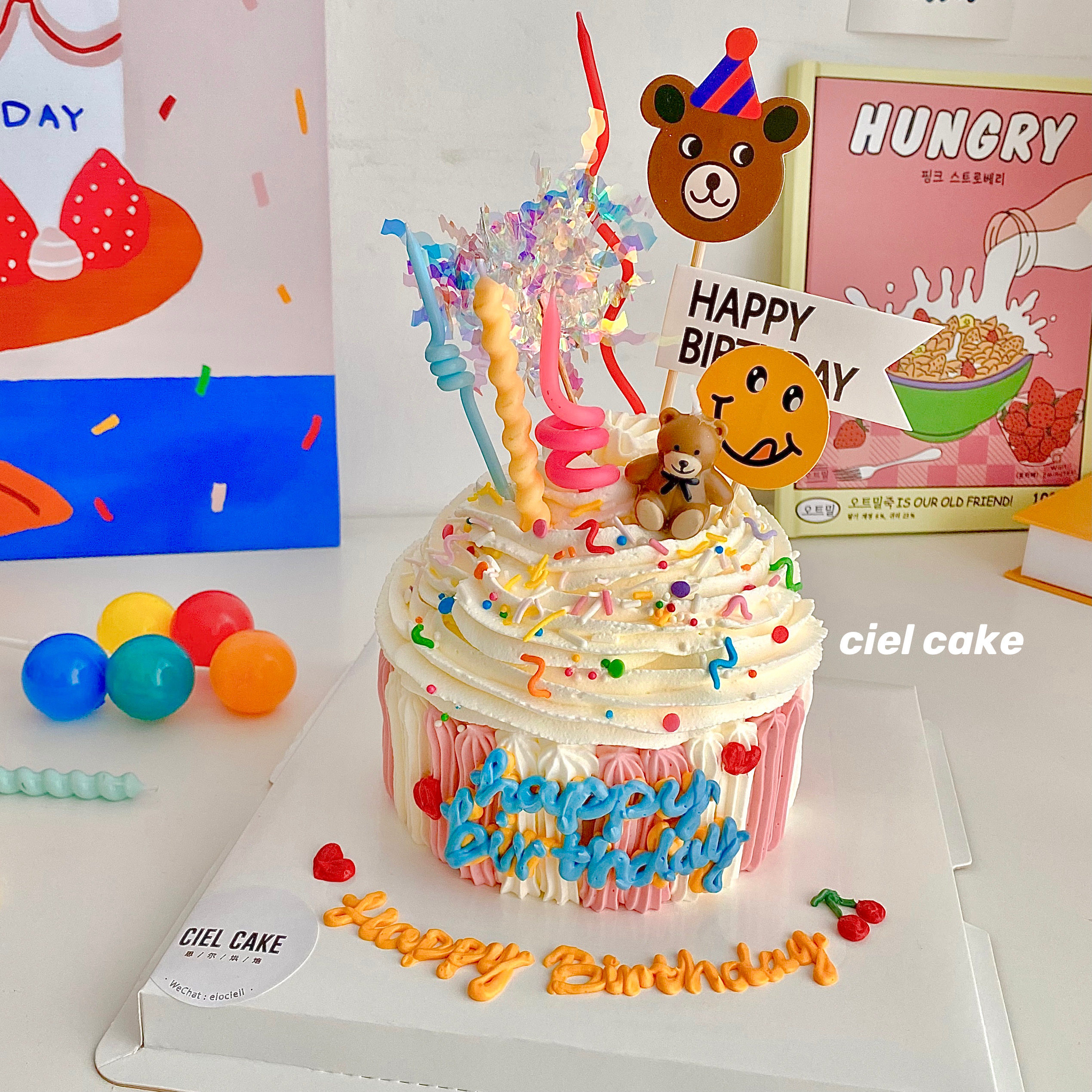 ciel cake 彩色ins仿真巨形杯子手绘动物奶油水果创意生日蛋糕
