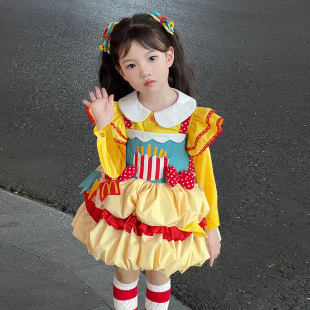 女童薯条汉堡洛丽塔裙子儿童万圣节cos服装 秋女宝多巴胺生日套装