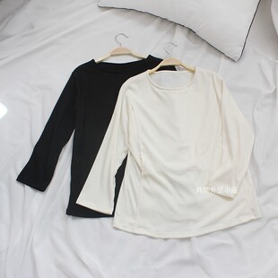 出口日单 春秋8分袖哺乳上衣 产后外出喂奶T恤授乳服孕妇上衣