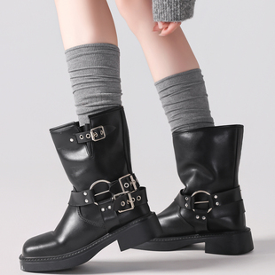 纯色松口堆堆小腿袜子女韩系穿搭显瘦长筒袜配靴子时髦个性 高筒袜