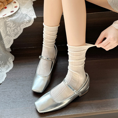 芭蕾风日系jk镂空透气中筒袜