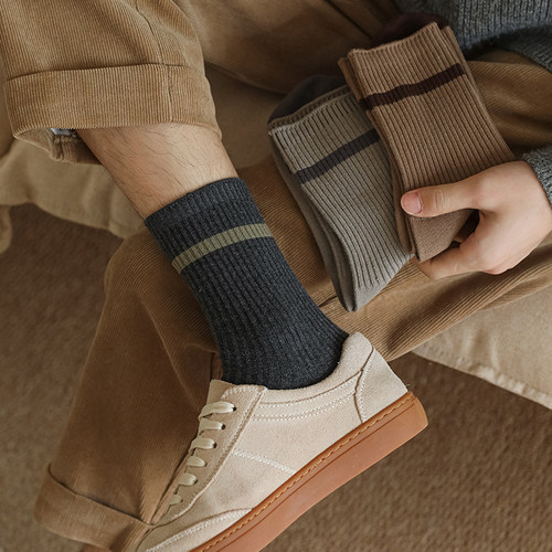 男士条纹商务通勤中筒袜