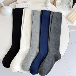 基础款 纯色春秋小腿袜女日系jk学院风高筒长袜黑色白色及膝长筒袜