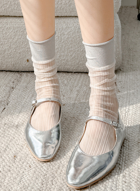 灰色袜子女中筒袜夏季薄款透气银丝日系芭蕾风堆堆袜韩版甜美丝袜