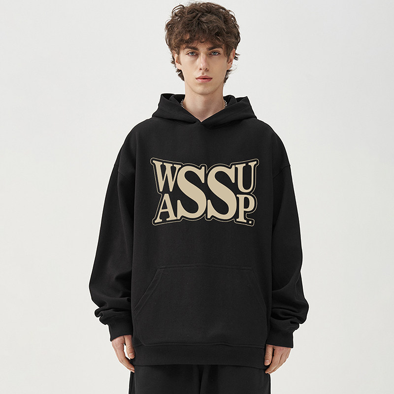 WASSUP潮牌重磅纯棉连帽卫衣男女秋冬美式高街宽松套头情侣衫外套