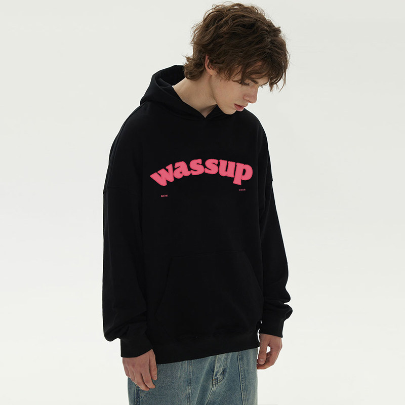 WASSUP潮牌重磅纯棉宽松连帽卫衣男女秋冬情侣衫高街美式套头外套
