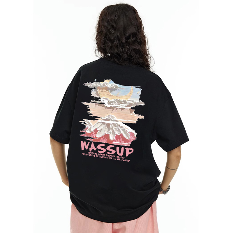 wassup潮牌男士夏季短袖原创印花美式t恤纯棉半袖情侣装国潮重磅