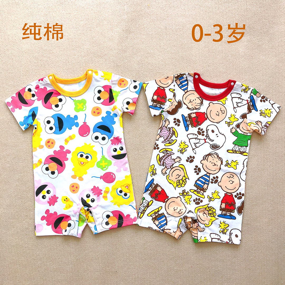 可爱日系半袖连体衣纯棉汗布短爬儿童薄款套头款婴儿夏季短袖哈衣