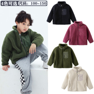 秋冬季儿童羊羔绒外套冬季男女童保暖拉链上衣加绒加厚中大童外套