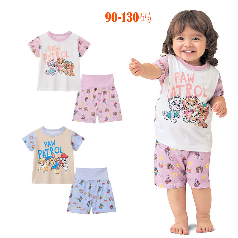 出口日本~儿童家居服套装男女童纯棉短袖+护腰裤起居服空调服套装