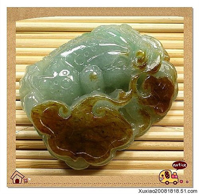 【天然翡翠A货送证书】老坑冰糯种双彩黄翡金蟾如意花件特价结缘