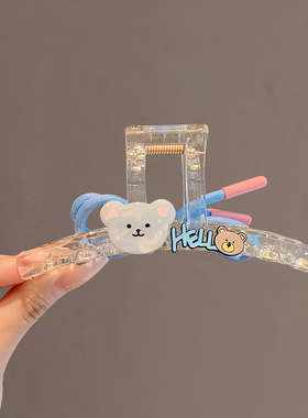 可爱小熊抓夹女2025新款AB面高级感小众设计后脑勺盘发鲨鱼夹发夹