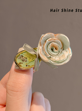 春夏醋酸玫瑰花朵发夹小众高级气质边夹淑女精致鸭嘴夹碎发刘海夹