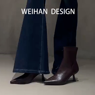 尖头高跟弹力瘦瘦靴高级感马丁靴