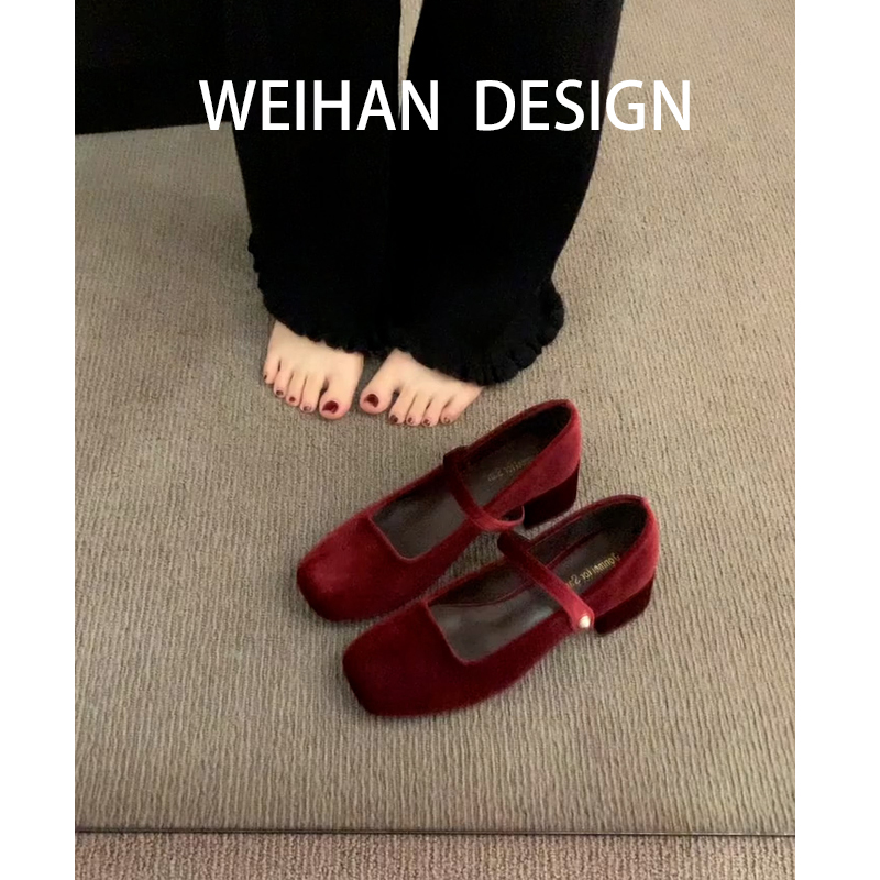 法式粗跟玛丽珍鞋女方头单鞋