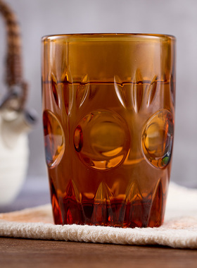 [清仓]日本进口ADERIA复古清爽珠点琥珀黄色甜品杯冰激凌水杯