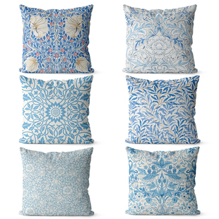 morris花卉美式复古棉麻双面抱枕沙发装饰靠垫套床头靠背午睡枕套