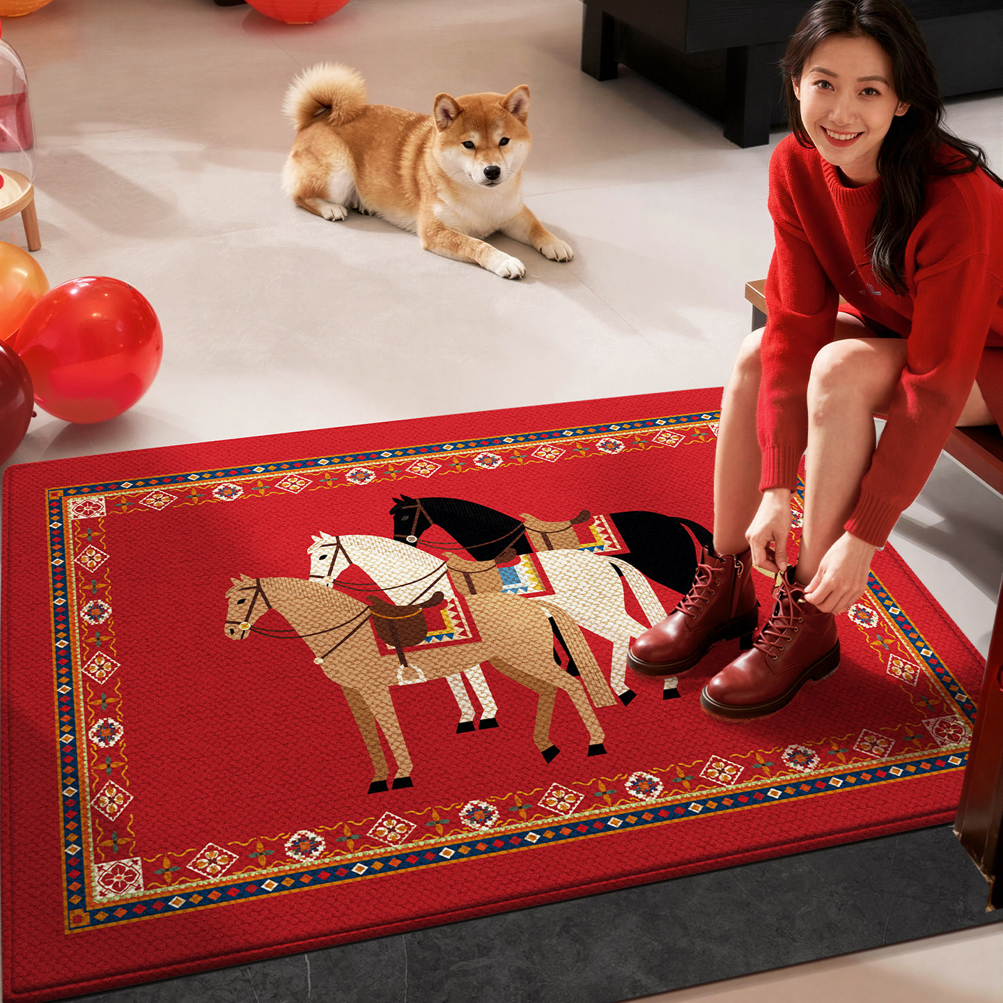 大江马年地垫入户门玄关门垫红色喜庆地毯大门口进门2026新款脚垫,居家布艺,入户地垫,淘宝优惠券,粉丝福利购,淘宝优惠卷