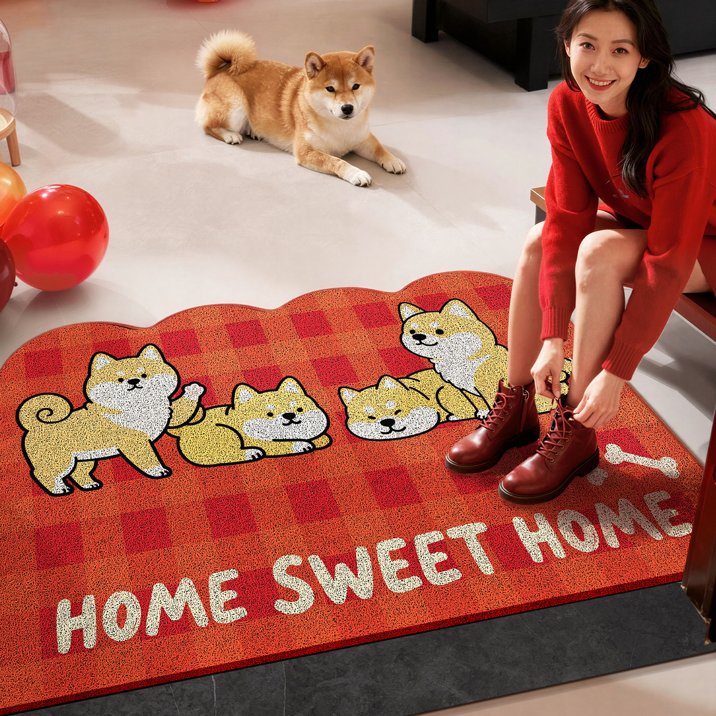 大江地垫入户门垫卡通新年红色丝圈脚垫玄关门口喜庆进门防滑地毯,居家布艺,入户地垫,淘宝优惠券,粉丝福利购,淘宝优惠卷