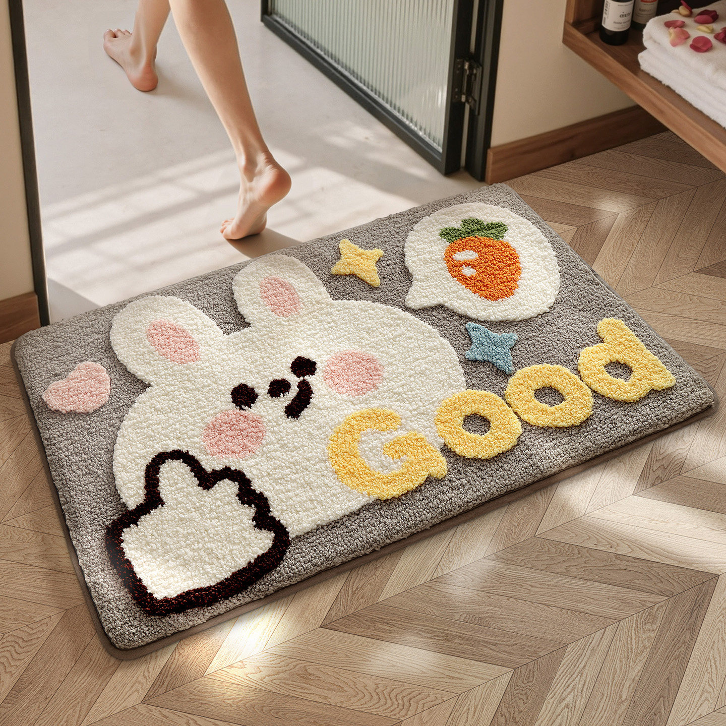 大江浴室强吸水地垫家用厕所门口脚垫卡通兔子进门卫生间速干地毯,家庭/个人清洁工具,地垫,淘宝优惠券,粉丝福利购,淘宝优惠卷