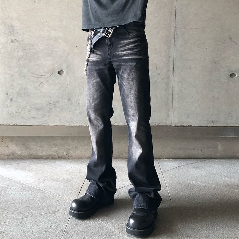 美式高街vibe风重磅水洗黑灰vintage517质感微喇弹力修身牛仔裤男