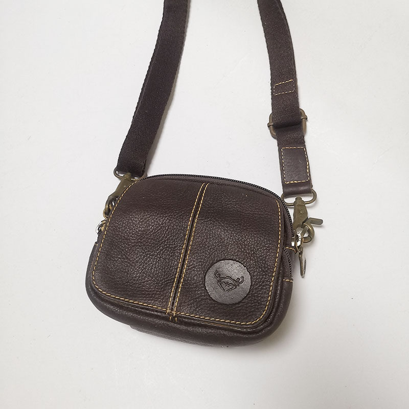 新款疯马头层牛皮腰包真皮男士女士休闲街头单肩斜挎两用小包胸包