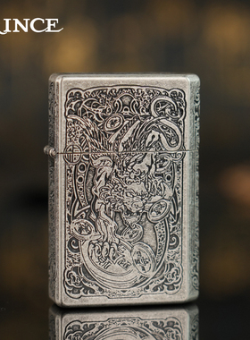 日本PRINCE王子极酷纯铜煤油打火机七面雕刻古银貔貅招财进宝