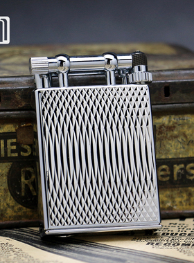 日本Marvelous玛乐思纯铜煤油抬臂打火机镀铬镜面绅士线条贴章