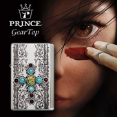 日本进口PRINCE王子极酷煤油打火机镀银绿松石哥特式 十字架唐草