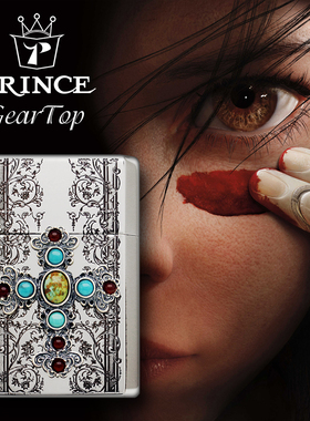 日本进口PRINCE王子极酷煤油打火机镀银绿松石哥特式十字架唐草