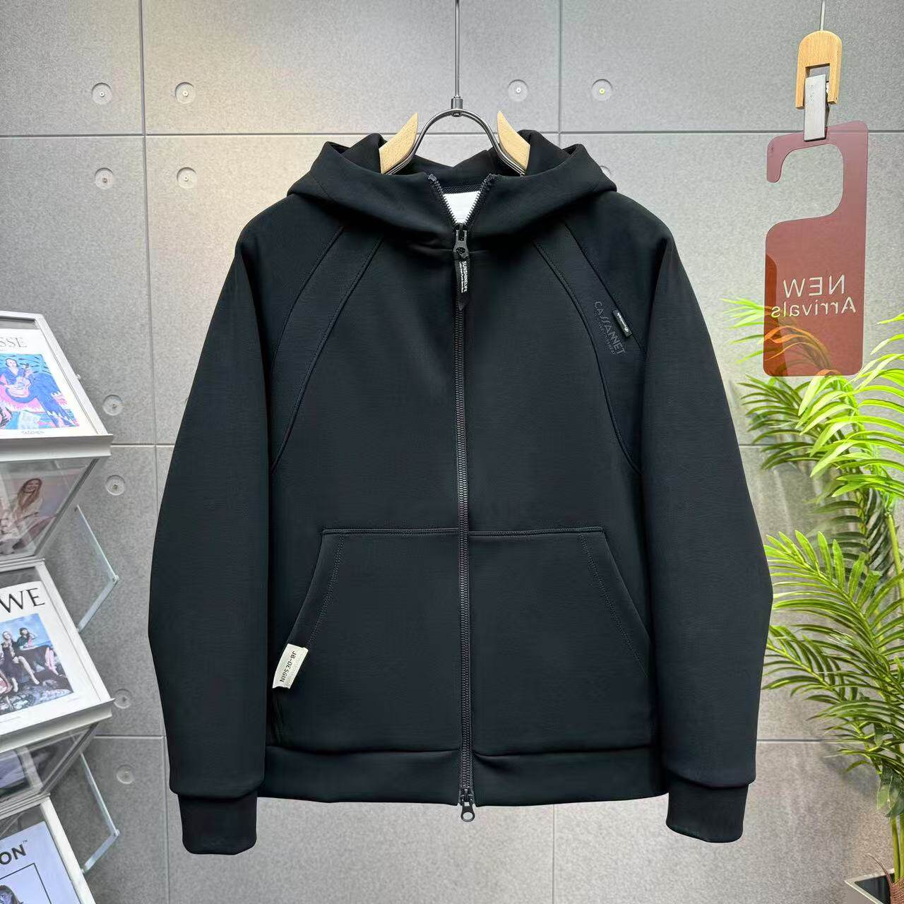 春季针织夹克外套男潮流潮牌美式休闲痞帅连帽运动服黑色拉链卫衣