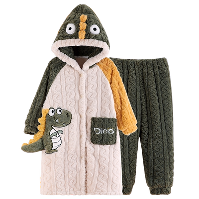 儿童睡衣秋冬季法兰绒男袍套装