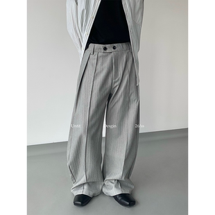 男设计感纽扣复古褶皱阔腿长裤 Untit 老钱风垂坠打褶A字休闲西裤