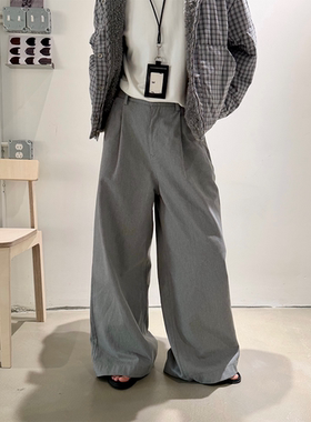 MONO 韩版休闲灰色阔腿裤男秋冬宽松垂感直筒长裤通勤简约风
