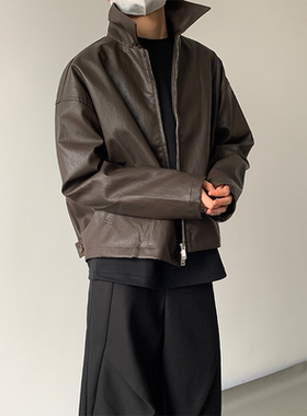 ADCE 小众cleanfit短款翻领皮衣复古夹克外套极简宽松男女上衣潮