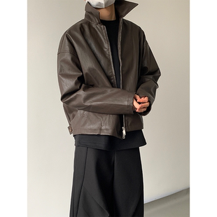 ADCE 小众cleanfit短款翻领皮衣复古夹克外套极简宽松男女上衣潮