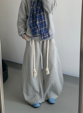 ADCE 小众粗麻绳设计阔腿弯刀裤男解构宽松垂感休闲卫裤男女同款