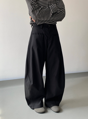 ADCE 韩版百搭廓形弯刀裤 高级设计感极简复古简约阔腿长裤