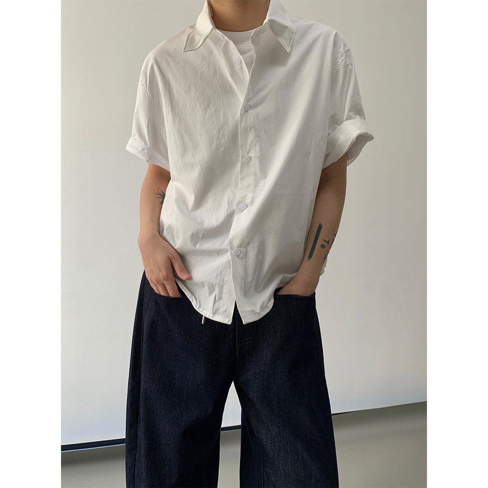 MONO韩风简约高级感纯色衬衫短款设计感时髦单品休闲短袖衬衣男女