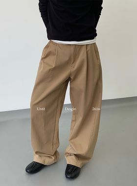 Untit 老钱极简风立体褶皱阔腿西裤男宽松直筒高级感慵懒休闲长裤