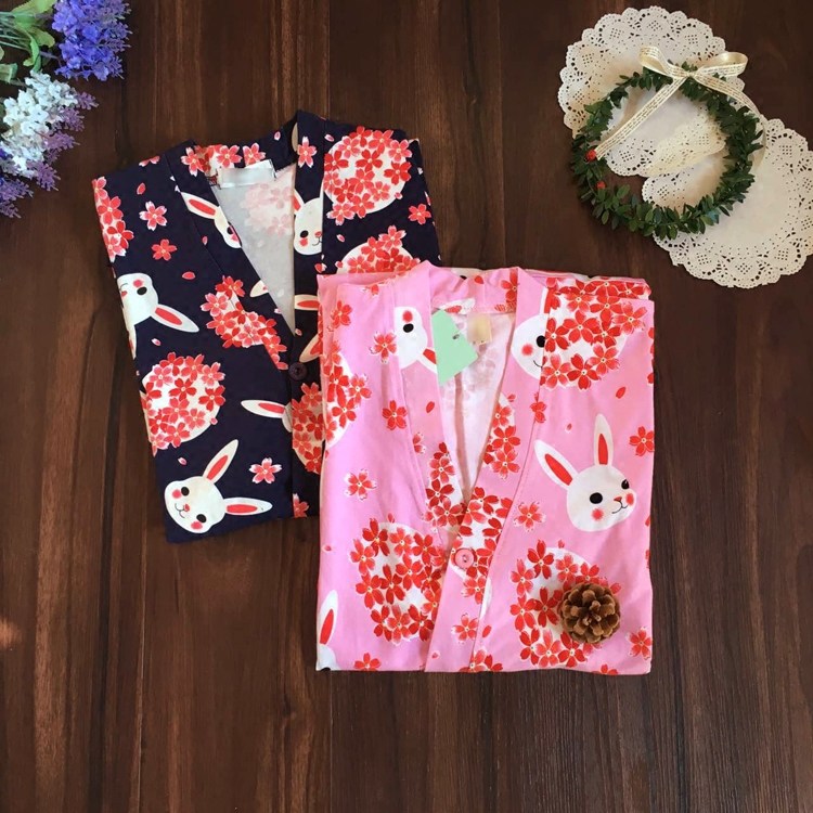 日和风卡通可爱樱花兔子睡衣 短袖短裤日式和服睡衣 日系浴衣甚平